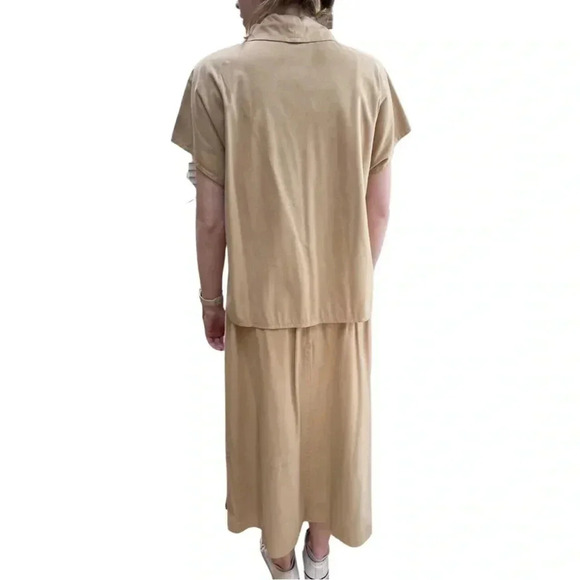 RONA New York camel faux-suede 2-piece set – wrap shawl-collar top + midi skirt - Picture 7 of 10